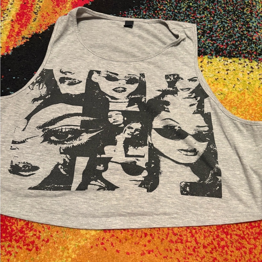 SHEIN Gray Graphic Face Print crop top